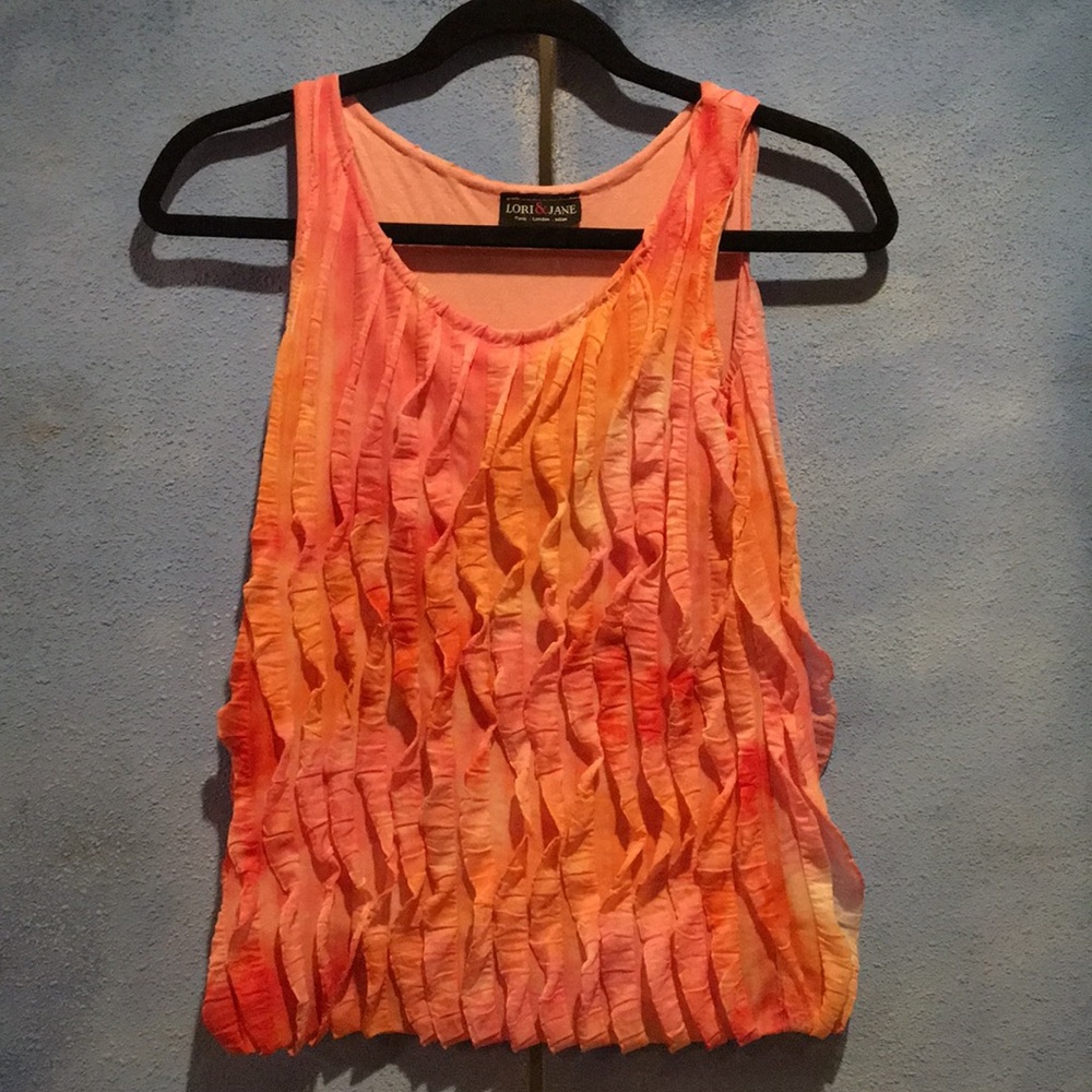 🍒Pink and Orange Girls Ruffle Tank
